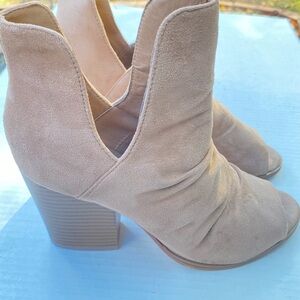 Peep Toe Booties Women's Ankle Boots Open Toe‎ Ruched Heeled Booties